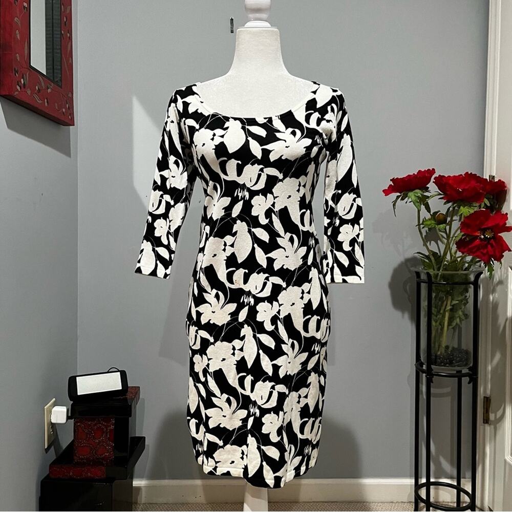 NEW Ann Taylor Two Tone Contrast Floral Scoop Classic Sweater Midi City Dress XS
